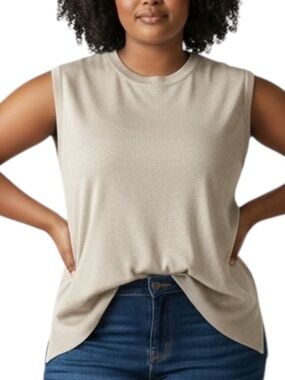 Pact Organic Sweater Vest Sz XXL In Beige Tan Crewneck Sleeveless Oversized Fit